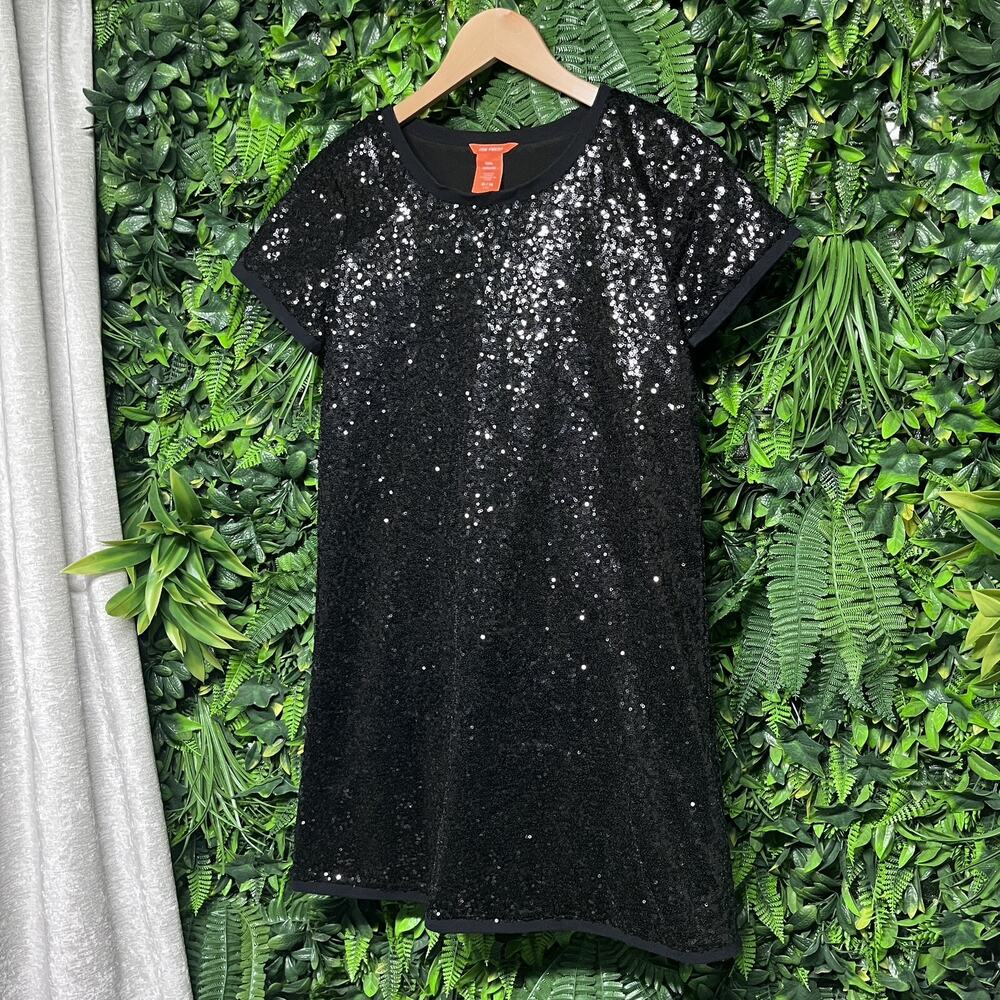 JOE FRESH KIDS Dress Girls 14 Black All Over Sequin Sequin Round Neck 2690